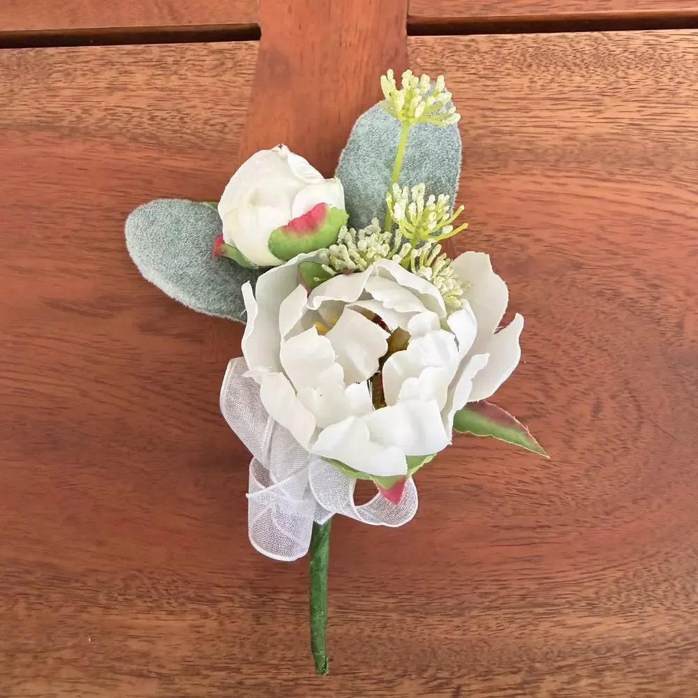 Lot of 92 groomsman wedding boutonniere prom dance‎ silk flower white peony